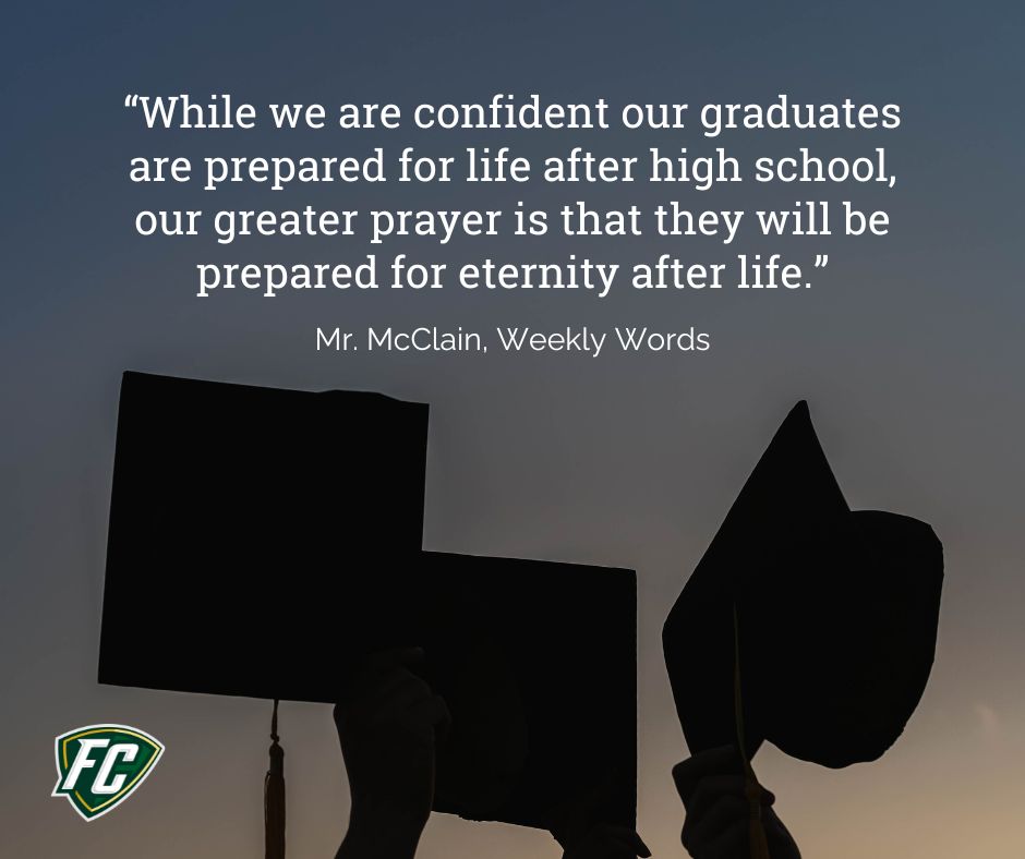 graduation caps in air with a quote about being prepared for eternity